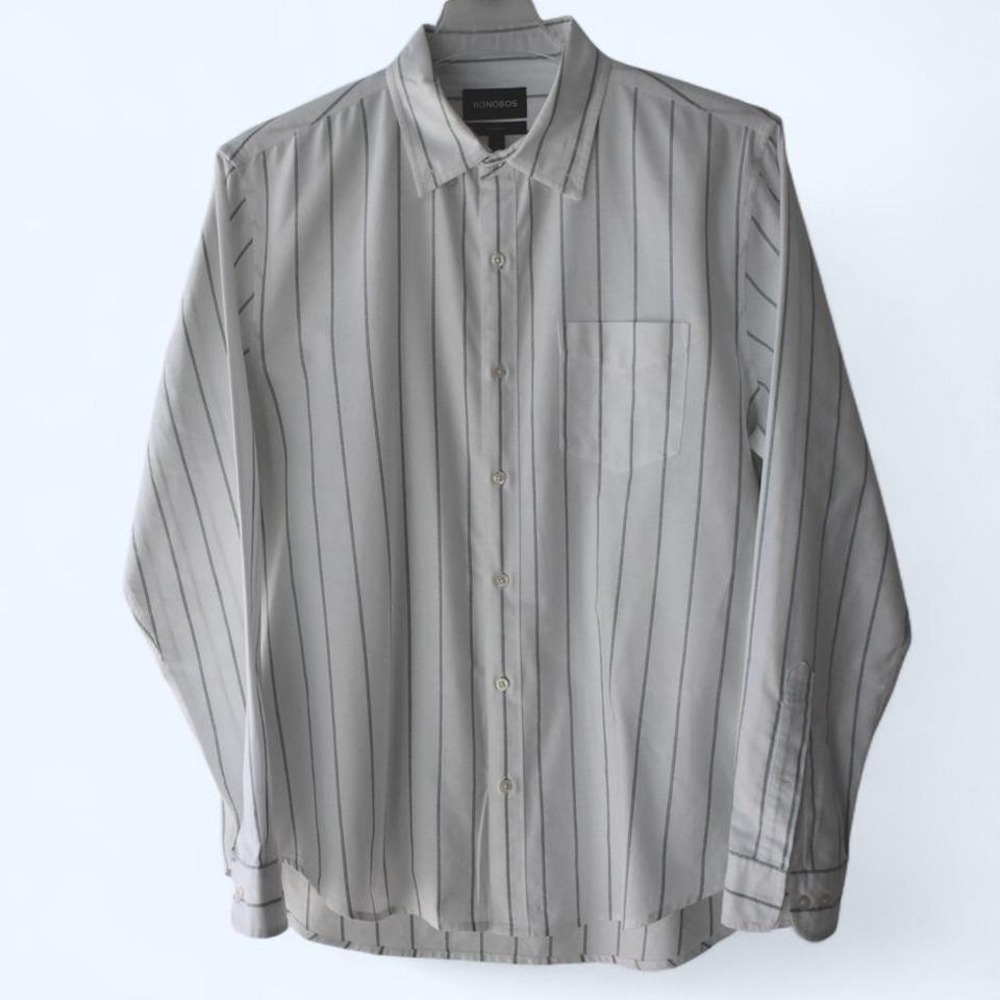 BONOBOS Mens Standard Fit Long Sleeve Button Down Shirt Gray Stripe Size L‎